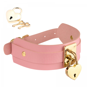 Heart Lock & Key Collar Pink-Gold | Desireshop.nl